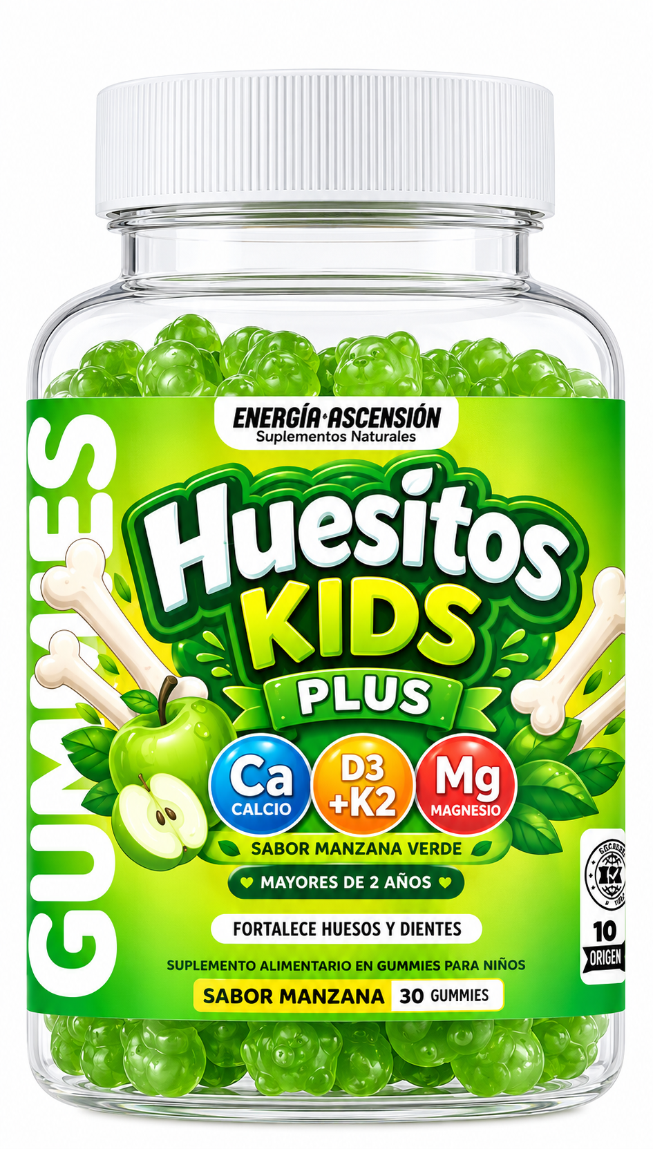 Huesitos Kids Plus Gomitas +2, Calcio Magnesio Vitamina D3k2
