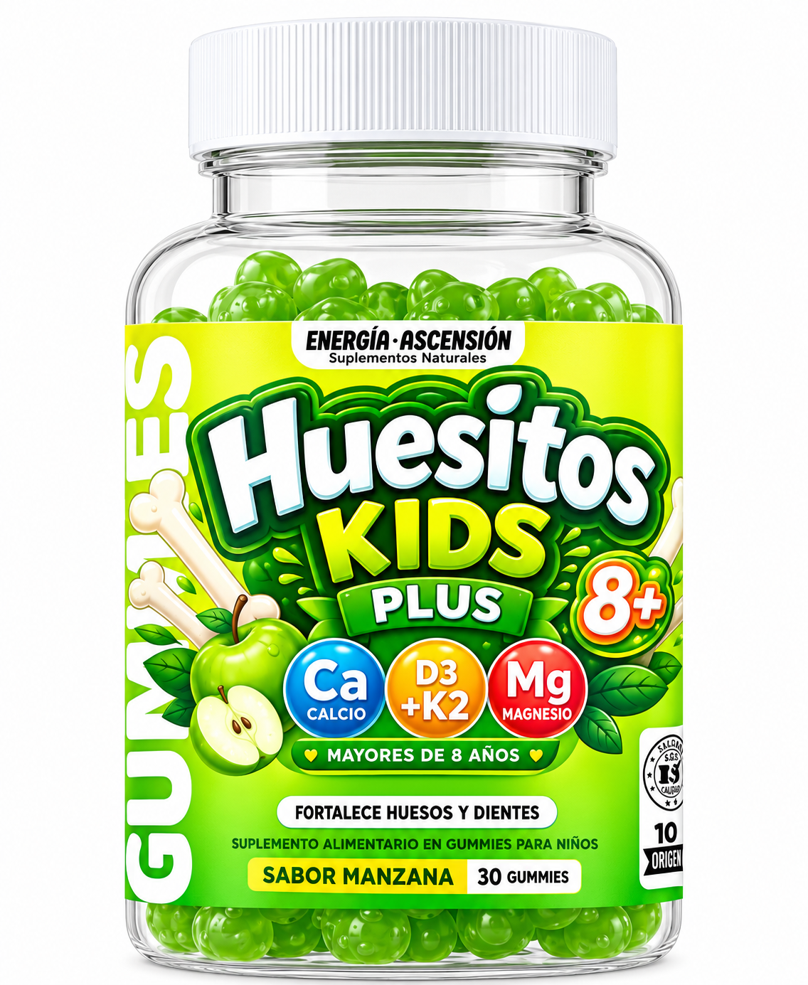 Huesitos Plus Gomitas +8 Años, Calcio, Magnesio, Vit D3+k2