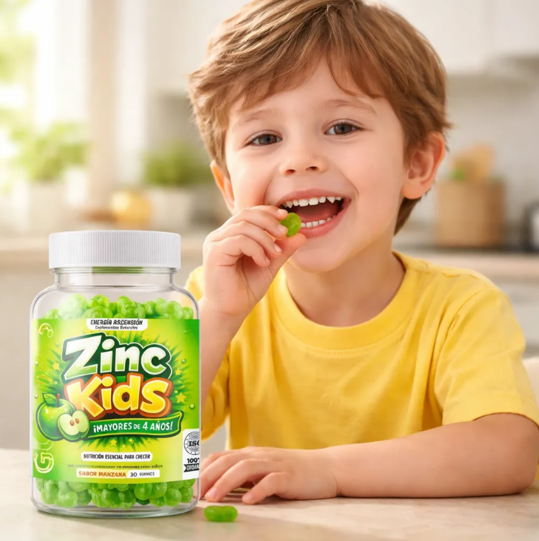 Zinc Kids | Gomitas de Zinc para Niños | 30 Gomitas Sabor Manzana Verde