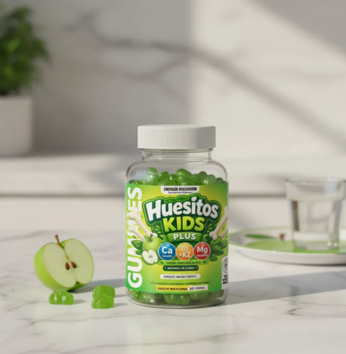 Huesitos Kids Plus Gomitas +2, Calcio Magnesio Vitamina D3k2
