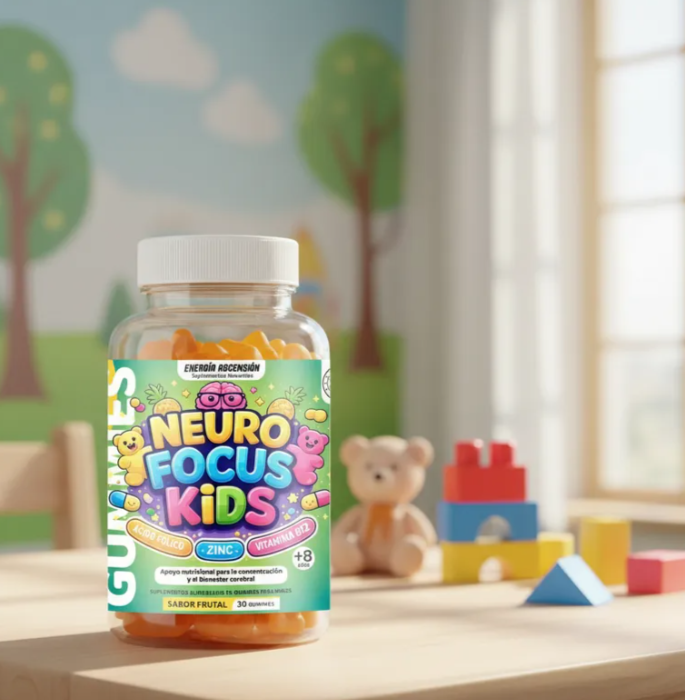 Neuro Focus Kids Gummies +8 Años, Acido Folico, Zinc, B12